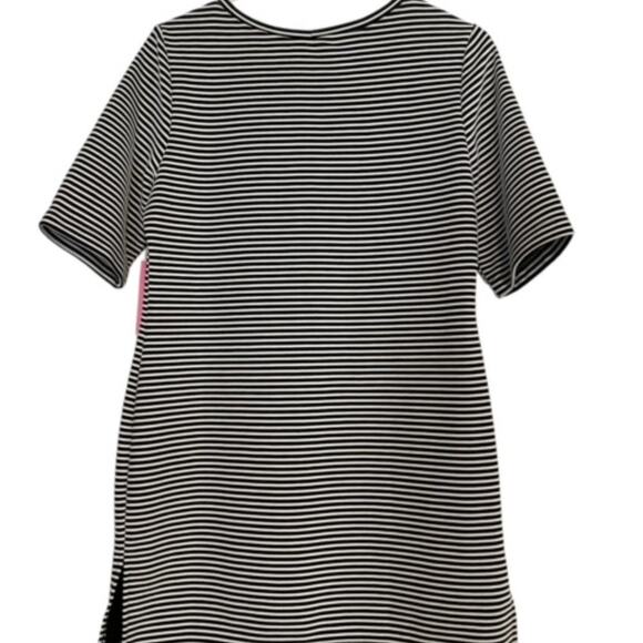 Isaac Mizrahi Short Sleeve Black and White Stripe Tunic Top Size Medium NWT - Picture 2 of 8